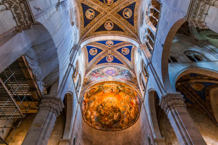 LUCCA, ITALY, JUNE 04, 2016 : architectural details of san Martin duomo cathedral, june 04, 2016 in Lucca, Tuscany, Italyのeditorial素材