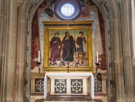 FLORENCE, ITALY, OCTOBER 24, 2015 : interiors and architectural details of basilica San Miniato al monte, october 24, 2015 in Florence, Italyのeditorial素材