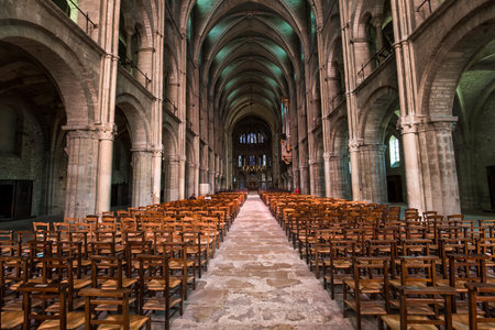 REIMS, FRANCE, SEPTEMBER 14, 2015: Interiors and architectural details of Saint-Remi basilica, september 14, 2015, in Reims, Champagne, France.のeditorial素材
