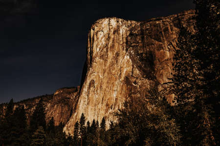 World famous rock climbing wall of El Capitan, Yosemite national park, California, usaの写真素材