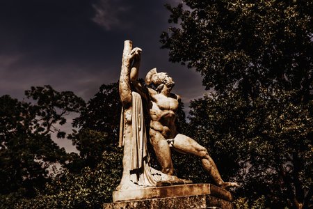 COMPIEGNE, FRANCE, AUGUST 13, 2016: statue in gardens of chateau de Compiegne, august 13, 2016 in Compiegne, Oise, Franceのeditorial素材