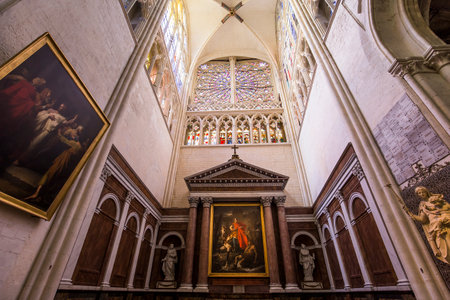 TOURS, FRANCE, JULY 07, 2015: interiors and architectural details of Saint Gatien cathedral, on july 07, 2015, in Tours, Loire valley, France.のeditorial素材