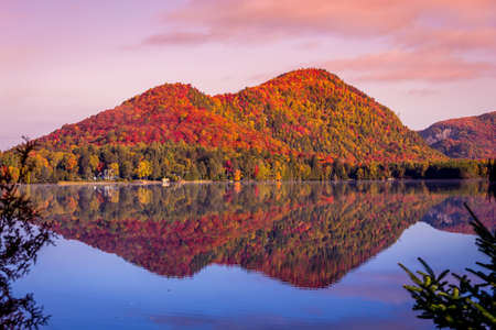 view of the Lac-Superieur, in Laurentides, Mont-tremblant, Quebec, Canadaの写真素材