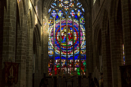 GUERANDE, FRANCE, OCTOBER 30, 2016: interiors, stained glasses and details of Saint-Aubin church, october 30, 2016, in Guerande, Brittany, Franceのeditorial素材
