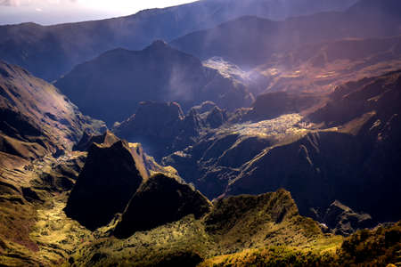 PITON MAIDO, LA REUNION, FRANCE, APRIL 30: Mafate circus from viewpoint of piton Maido, La Reunion island, Indian Ocean, april 30, 2016, in Piton Maido, Franceの写真素材