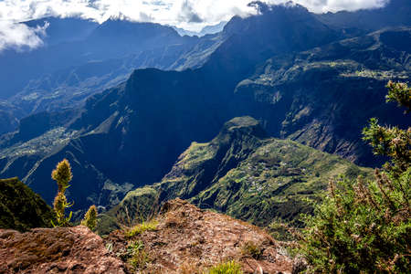 PITON MAIDO, LA REUNION, FRANCE, APRIL 30: Mafate circus from viewpoint of piton Maido, La Reunion island, Indian Ocean, april 30, 2016, in Piton Maido, Franceの写真素材
