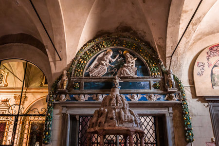 LUCCA, ITALY, JUNE 04, 2016: interiors and architectural details of san Frediano basilica, june 04, 2016 in Lucca, Tuscany, Italyのeditorial素材
