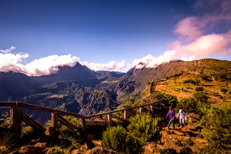 PITON MAIDO, LA REUNION, FRANCE, APRIL 30: Mafate circus from viewpoint of piton Maido, La Reunion island, Indian Ocean, april 30, 2016, in Piton Maido, Franceのeditorial素材