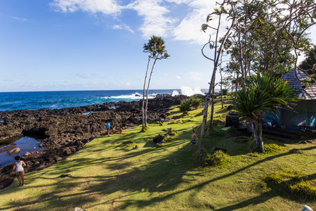 CAPE MECHANT, LA REUNION, FRANCE, APRIL 24: Cape Mechant coastline, La Reunion island, Indian Ocean, april 24, 2016, in Cape Mechant, La Reunion, Franceのeditorial素材