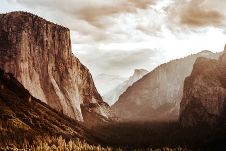 World famous rock climbing wall of El Capitan, Yosemite national park, California, usaの写真素材