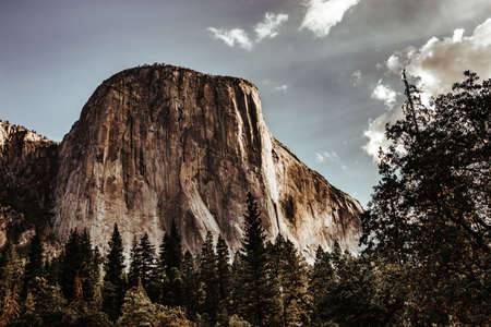 World famous rock climbing wall of El Capitan, Yosemite national park, California, usaの写真素材