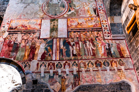 GRAVEDONA, ITALY, JUNE 05, 2019: architectural decors and frescoes of santa Maria del Tiglio church, june 05, 2019, in Gravedona, lake Como, italyのeditorial素材