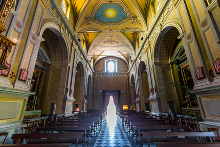 GRAVEDONA, ITALY, JUNE 05, 2019: architectural decors and frescoes of santa Maria del Tiglio church, june 05, 2019, in Gravedona, lake Como, italyのeditorial素材
