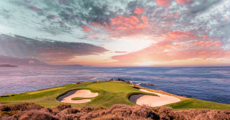 A view of Pebble Beach golf course, Hole 7, Monterey, California, USAの写真素材