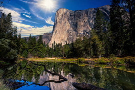 World famous rock climbing wall of El Capitan, Yosemite national park, California, usaの写真素材