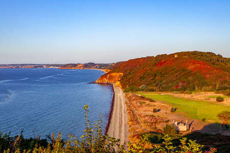 Pleneuf Val Andre Golf course, Bretagne, France, in the background, the channel seaの写真素材