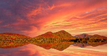 view of the Lac-Superieur, in Laurentides, Mont-tremblant, Quebec, Canadaの写真素材