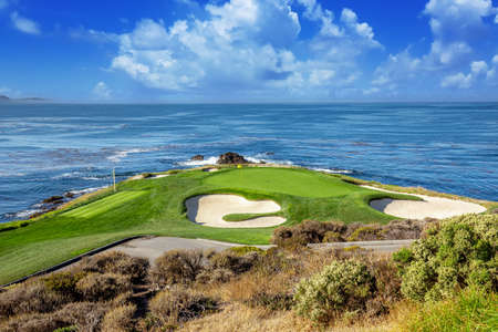 A view of Pebble Beach golf course, Hole 7, Monterey, California, USAの写真素材