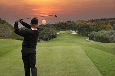 man golf swing in valderrama golf course, spainのeditorial素材