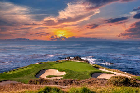 A view of Pebble Beach golf course, Hole 7, Monterey, California, USAの写真素材