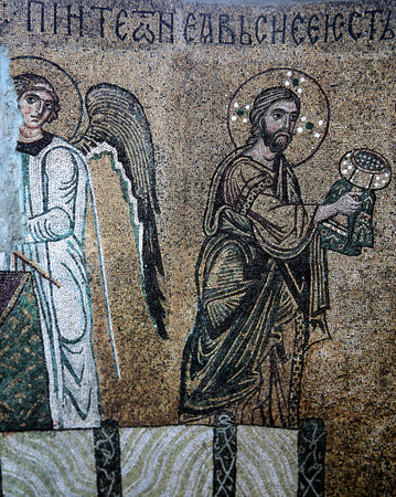 KIEV, UKRAINE, MARCH 29, 2015: Russian ancient frescoe in Saint Sophia Cathedral, by anymous artist, march 29, 2015, in Kiev, Ukraineのeditorial素材