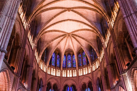 REIMS, FRANCE, SEPTEMBER 14, 2015: Interiors and architectural details of Saint-Remi basilica, september 14, 2015, in Reims, Champagne, France.のeditorial素材