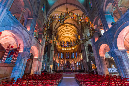 REIMS, FRANCE, SEPTEMBER 14, 2015: Interiors and architectural details of Saint-Remi basilica, september 14, 2015, in Reims, Champagne, France.のeditorial素材
