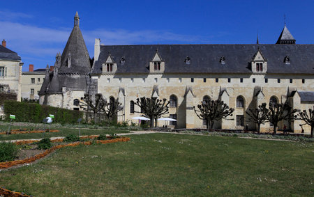 FONTEVRAUD, FRANCE APRIL 4, 2012: architectural details of Fontevraud Abbey, built between 1110 and 1119 in Loire valleyのeditorial素材