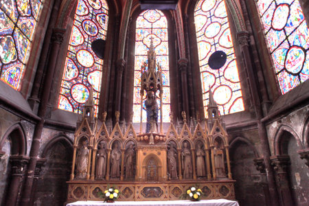 interiors architectural details of cathedral of Le Mans city, franceのeditorial素材