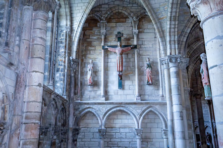 REIMS, FRANCE, SEPTEMBER 14, 2015: Interiors and architectural details of Saint-Remi basilica, september 14, 2015, in Reims, Champagne, France.のeditorial素材