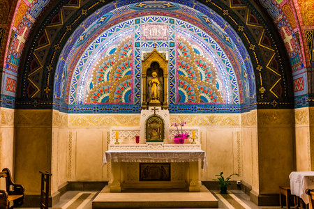 LISIEUX, FRANCE, MARCH 03, 2014: Interiors and architectural details of Sainte-Therese basilica, March 03, 2014 in Lisieux, Normandy, Franceのeditorial素材