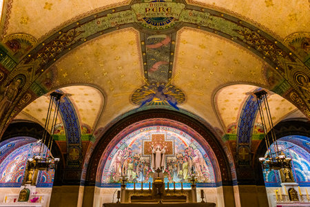 LISIEUX, FRANCE, MARCH 03, 2014: Interiors and architectural details of Sainte-Therese basilica, March 03, 2014 in Lisieux, Normandy, Franceのeditorial素材