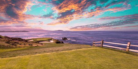 A view of Pebble Beach golf course, Hole 7, Monterey, California, USAの写真素材