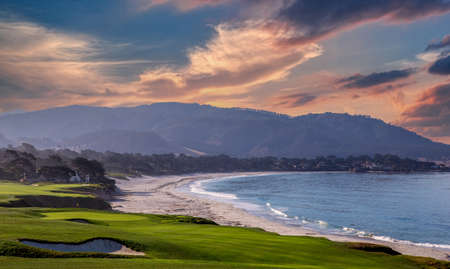 A view of Pebble Beach golf course, Hole 9, Monterey, California, USAの写真素材