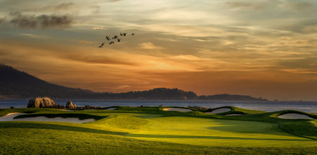 A view of Pebble Beach golf course, Hole 17, Monterey, California, USAの写真素材
