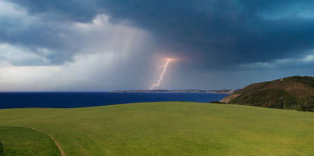 Pleneuf Val Andre Golf course, Bretagne, France, in the background, the channel sea and the cape of erquyの写真素材