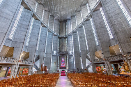 ROYAN, FRANCE, SEPTEMBER, 11, 2021 : interiors decor of our lady church, september 11, 2021, in Royan, Franceのeditorial素材