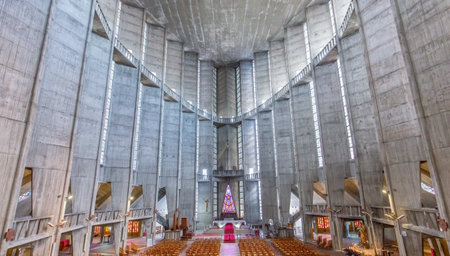 ROYAN, FRANCE, SEPTEMBER, 11, 2021 : interiors decor of our lady church, september 11, 2021, in Royan, Franceのeditorial素材