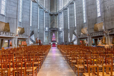 ROYAN, FRANCE, SEPTEMBER, 11, 2021 : interiors decor of our lady church, september 11, 2021, in Royan, Franceのeditorial素材