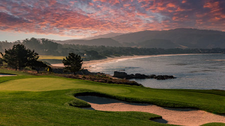 A view of Pebble Beach golf  course, Hole 4, Monterey, California, USAのeditorial素材