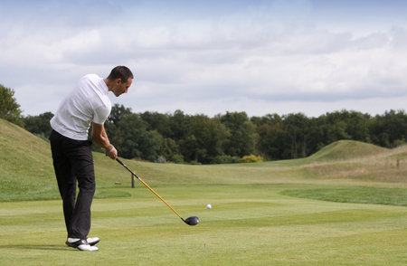 COURSON, FRANCE, SEPTEMBER 13, 2008: golfer Mark Solvier in action at the stade francais open 2008 in courson Monteloup golf courseのeditorial素材