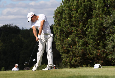 COURSON, FRANCE, SEPTEMBER 13, 2008: golfer in action at the stade francais open 2008 in courson Monteloup golf courseのeditorial素材