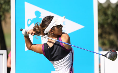 Paris, france, september 10, 2010: lady golfer in action at the French open 2010のeditorial素材