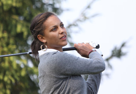 Paris, france, september 10, 2010: lady golfer in action at the French open 2010のeditorial素材