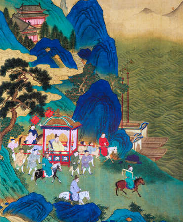 CHIFENG, MONGOLIA DECEMBER 10, 2014: frescoe in the Liao grave of mont Bao, in Chifeng, Mongolia, China, december 10, 2014, in Chifeng, Mongolia, Chinaのeditorial素材