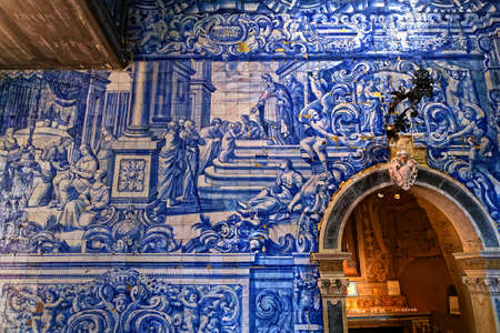 PENICHE, PORTUGAL, JUNE, 19, 2017: interiors and ceramic azulejos details of Remedios chapel, by Oliveira Bernardes on 17th centuryのeditorial素材