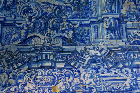 PENICHE, PORTUGAL, JUNE, 19, 2017: interiors and ceramic azulejos details of Remedios chapel, by Oliveira Bernardes on 17th centuryのeditorial素材