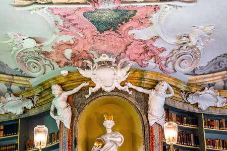 WIBLINGEN, BAVARIA, GERMANY, JUNE 08, 2022: Rococo and baroque decors of the library in Wiblingen abbey, near Ulm city, by architects Christian and Johann Wiedemann, 18th centuryのeditorial素材