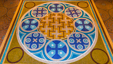 BRIARE, LOIRET, FRANCE, MAY 06, 2022: Pavement mosaic details on ground floor of Saint Etienne churchのeditorial素材