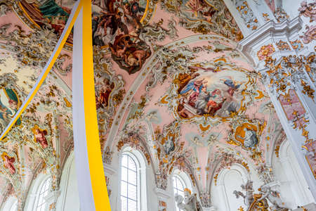 ROTTENBUCH, BAVARIA, GERMANY, JUNE 01, 2022: interiors, frescoes and architectural decors of Rottenbuch abbey basilica, by painter Matthaus Gunther and stuccoist Josef Schmuzer, 18th centuryのeditorial素材